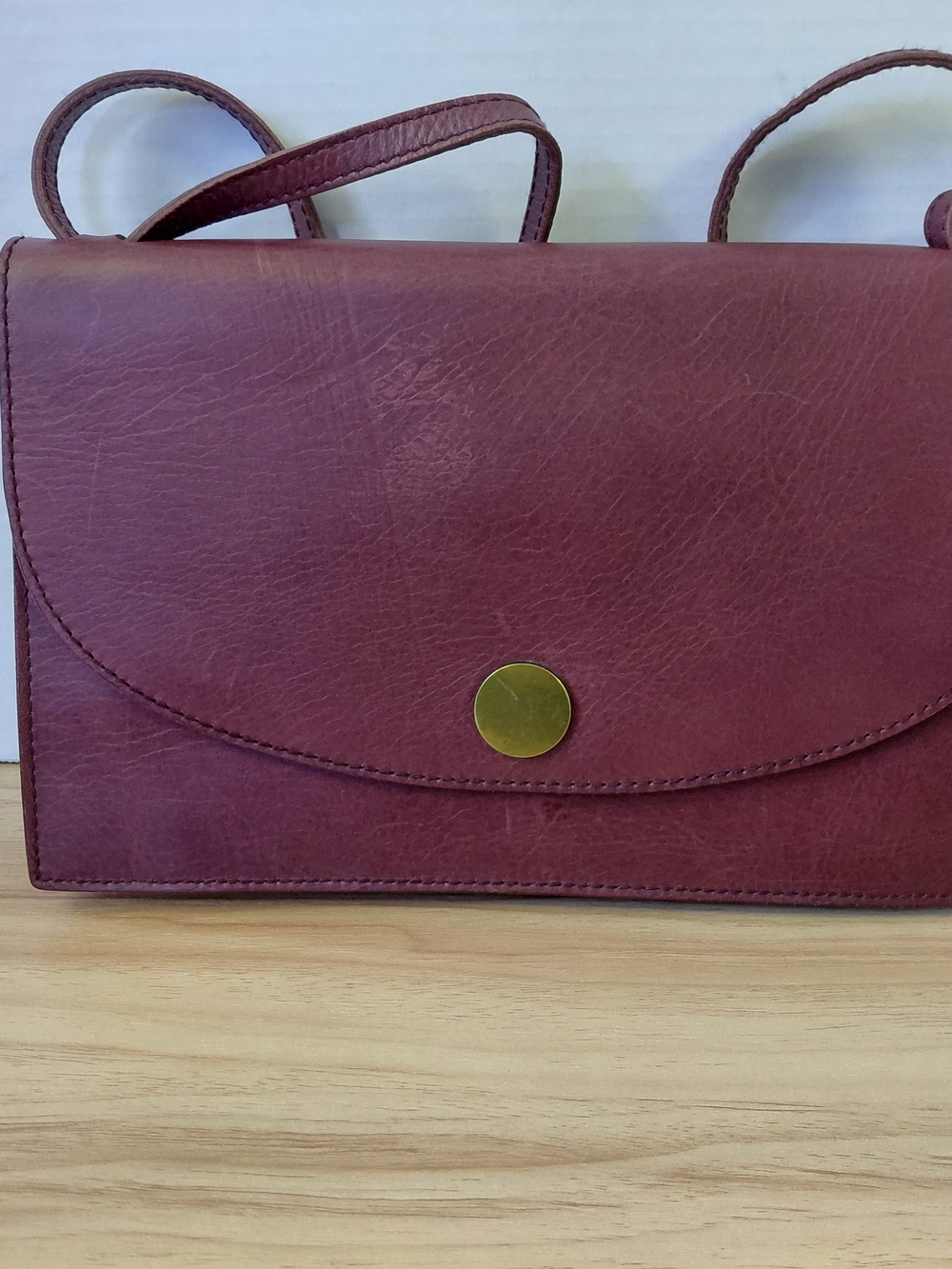 Madewell Wine Leather Crossbody with Gold Disc